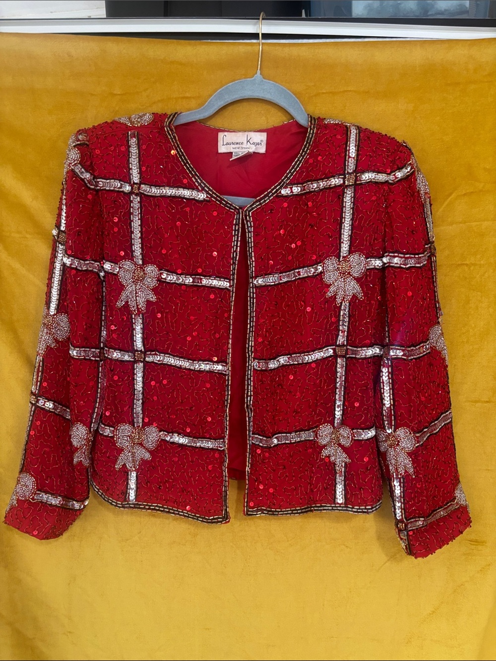 Vintage Laurence Kazar Red Beaded Silk Jacket Petite Small Holiday Wear